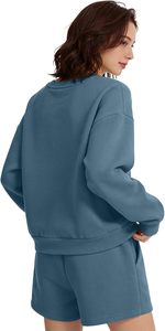 Oversized <b>Fleece</b> <b>Sweatshirt</b> & Shorts Sets High Streetwear Heavyweight Two Piece Short Length Two Piece Set Tracksuit - Product Image 3