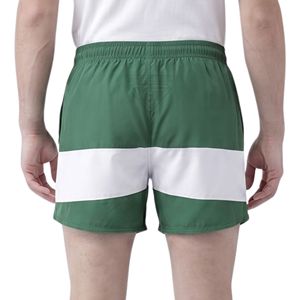 Shorts de sport pour hommes vert forêt, color block avec rayures blanches, respirants, vêtements de sport actifs - Product Image 2