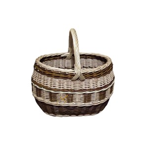 French Country Rattan <b>Picnic</b> Basket Oval Shaped Striped Wicker Storage <b>Hamper</b> Open Top Single High Handle Outdoor Gathering Case - Product Image 2