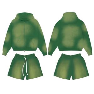 Sudadera con Capucha Personalizada de Algodón 400Gsm para Hombre, con Cierre Completo, Estampado 3D en Relieve, Conjunto de Sudadera y Pantalones Cortos - Product Image 1