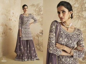 <strong>Designer</strong> Fully Stitched Eid Gharara Heavy Fox Georgette with Chain Stitch Work &amp; Embroidered Dupatta Indian &amp; Pakistani Clothing - Product Image 5