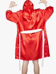 HAWK SPORTS INDUSTRIES Robe de boxe à capuche en satin noir avec ceinture bleue, durable, confortable, en polyester, pour entraînement MMA et Muay Thai, personnalisable - Product Image 5