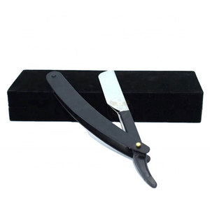 Straight Razor Cut Throat <b>Barber</b> Carbon Steel <b>Blade</b> Black Handle Vintage Shaving - Product Image 1