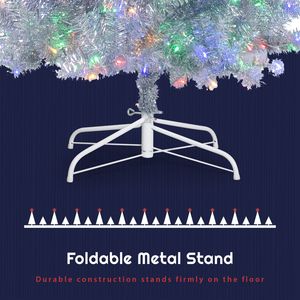 6FT Silver Pre-Lit Artificial Christmas <b>Tree</b> 800 Branch Tips 300 <b>LED</b> Lights Hinged Full <b>Tree</b> 11 Lighting Modes Metal Stand - Product Image 5