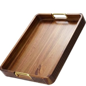 Plateau de service en bois de qualité supérieure au design moderne avec finition noyer pour servir de délicieuses plats rapides - Product Image 4