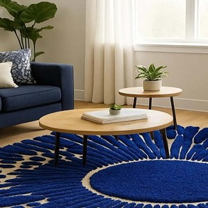 Tapis géométrique bleu à motif circulaire, tapis en laine douce, tapis moderne tufté à la main pour salon, chambre à coucher, tapis décoratif de luxe pour la maison - Product Image 4