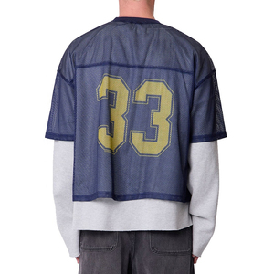 เสื้อฟุตบอลทรงครอปโอเวอร์ไซส์ผ้าตาข่ายทรงบ็อกซี่ สไตล์เรโทรสตรีทแวร์สำหรับผู้ชาย ปรับแต่งได้ วินเทจ ผ้าฝ้าย 100% - Product Image 4