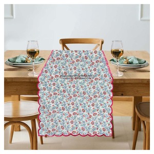 Custom Made 100% Cotton Fabric Hand Block Print Embroidery Edge <b>Table</b> <b>Runners</b> For Home & Hotels For Wholesale Wedding Event Home - Product Image 4