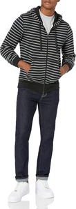 Sudadera con capucha a rayas para hombre, con cremallera, informal, con bolsillos, transpirable, de punto, corte regular, para otoño - Product Image 4