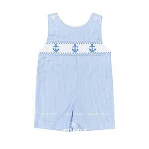 Broderie d'ancre smockée à la main Jon Jon | Tenue d'été pour tout-petit garçon avec tissu vichy rose | Services OEM ODM - Product Image 5