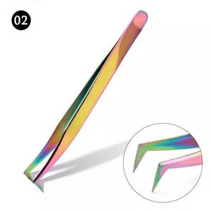 แหนบถอนขนตาสเตนเลสสีรุ้งปลายเรียบแม่นยำสำหรับการต่อขนตา - Product Image 3