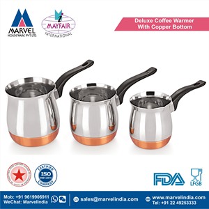 Juego de 3 Calentadores de Café de Acero Inoxidable con Base de Cobre, Compatibles con Inducción/Gas, Acabado Cromado, Mango Resistente al Calor, Conserva el Calor Durante 6 Horas - Product Image 2