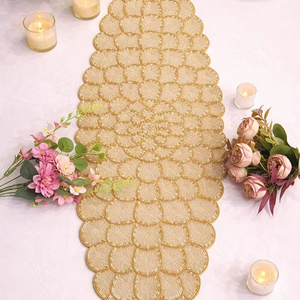 Handmade Beaded Table Runner, Gold Ivory Floral Inch Wedding Decor - Product Image 1