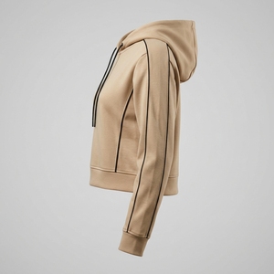 Wholesale Beige <b>Women</b> Crop <b>hoodie</b> Winter Cotton Ladies Hooded Gym <b>Long</b> Sleeve Cropped Sweatshirt <b>Women's</b> Custom Logo <b>Hoodie</b> - Product Image 3