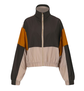 Wholesale Retro Color Block Women's <b>Windbreaker</b> Jacket <b>Vintage</b> Multicolor Stand Collar Zip Up Jacket With Custom Logo - Product Image 3