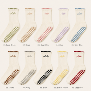 Calcetines de pilates personalizados con marca, calcetines de punto con textura 'Inhale Exhale', calcetines de algodón antideslizantes, calcetines multicolor de marca privada - Product Image 4