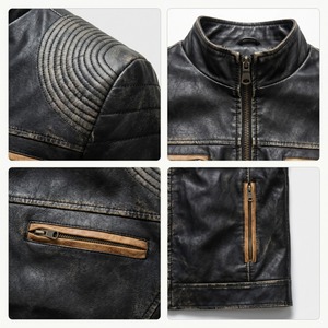 Custom Men Vintage Black Leather <b>Jacket</b> Quilted Shoulder <b>Biker</b> Moto <b>Jacket</b> Wholesale Cafe Racer Leather <b>Jacket</b> Manufacturer - Product Image 4