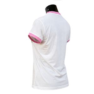 T-shirt Ringer Blanc Rose pour Femme à Manches Courtes avec Bordure Contrastante, Haut Décontracté Tendance, Vêtement Streetwear Élégant pour Dames, Vente en Gros - Product Image 4