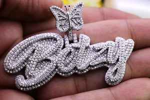 Colgante de Plata de Ley 925 con Diamantes Moissanite VVS, Totalmente Cubierto de Piedras, Estilo HipHop, Personalizado con Nombre, Letra, Mariposa, Inicial - Product Image 2