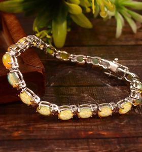 Bracelet tennis en opale naturelle, argent sterling 925 plaqué or, bijoux élégants en opale pour femmes, cadeau de pierre de naissance d'octobre pour elle - Product Image 3