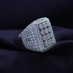 Round Cut Men's Hip Hop Style iced Out 925 Sterling Silver Rhodium Plated <b>Dome</b> Cluster Wedding <b>Ring</b> Engagement Anniversary Gift - Product Image 3
