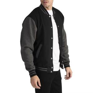 Blouson universitaire noir et gris pour homme, doublure polaire respirante en polyester, col rabattable, coupe classique, style décontracté - Product Image 2