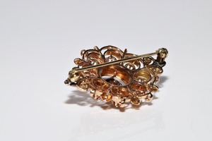 Broche Antiguo de Plata 925 con Baño de Oro de 14k y Decoración de Diamantes Moissanite, Hecho a Mano en los Años 1900 - Product Image 5