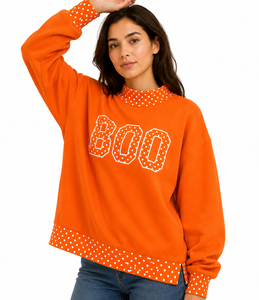 Pull à col montant pour femme, style universitaire, avec broderie à pois et lettres personnalisées, en molleton bouclette, pour le spirit scolaire preppy - Product Image 5