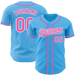 Vente en gros de maillots de baseball authentiques OMMIZ INDUSTRY personnalisés bleu ciel rose-blanc, best-sellers - Product Image 1