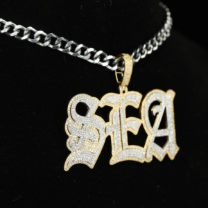 Iced Out Customized Big Baguettes Letters Pendant <b>Custom</b> <b>Name</b> <b>Necklace</b>,Hip Hop Personalized Jewelry,Birthday Gifts for Her - Product Image 3