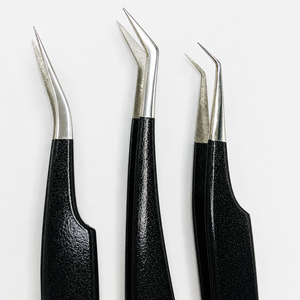 Ensemble de pinces à extensions de cils professionnelles en acier inoxydable à pointe lisse avec manche noir de qualité supérieure, 13 cm, 3 pièces, outils de précision pour les cils - Product Image 4