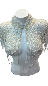<b>Women's</b> Pearl Beaded Fringe <b>Cape</b> Stage Dance Performance Wear Adult Tribal Style Embellished Dancer Top - Product Image 1