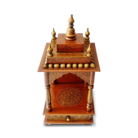 Mini temple en bois peint à la main en cuivre, tiroir traditionnel pour Pooja, Mandir sur pied/à poser, en bois indien, pour mariage et anniversaire