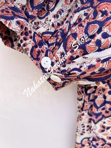 Nouveauté Mini robe longue en coton imprimé à motif floral pour femmes décolleté Hanley avec des cravates en coton Mini robe Elizabeth pour femmes - Product Image 4