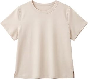 Camiseta Personalizada para Mujer, Cuello Redondo, Manga Corta, Color Beige, Corte Regular, Estilo Casual, Color Sólido - Product Image 1