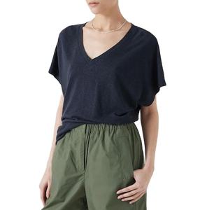 Camiseta de manga corta con diseño profesional para mujer, novedad de verano, camiseta informal de algodón y poliéster para mujer, cuello en V, Color azul - Product Image 1