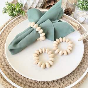 Napkin Rings <b>Set</b> of 6 Wooden <b>Beads</b> Napkin Rings Rustic Wooden Napkin Ring Holder for Table Decoration Wood <b>Beads</b> & Jute Twine - Product Image 1