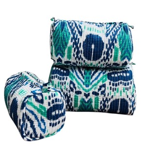 100% Cotton Indian Hand Block Printed Quilted <b>Small</b> Lightweight Cosmetic Storage Utility Bag Set with Zipper Closure (Set of 3) - Product Image 1