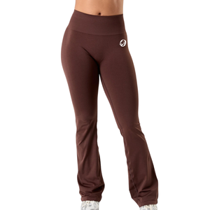 Pantalon évasé taille très haute marron pour femme, extensible, idéal pour le sport, le fitness, le yoga, l'entraînement et les activités sportives, confortable - Product Image 1