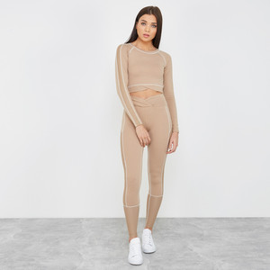 Ensemble 2 pièces de leggings de yoga Bnice tendance pour femme, en dentelle unie, taille haute, respirant, en Spandex/Nylon, effet push-up, pour le fitness - Product Image 3