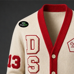 เสื้อคาร์ดิแกนไหมพรมอะคริลิคถักลายตัวอักษรกรีกแบบกำหนดเอง Delta Sigma Red Sorority คอวี แขนยาว ระบายอากาศได้ดี สำหรับผู้หญิง - Product Image 4