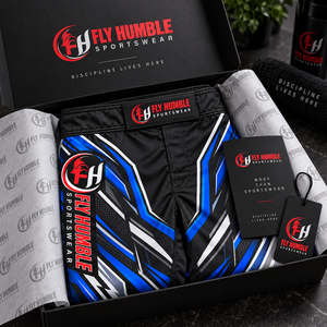 Pantalones Cortos Deportivos Fly Humble para Hombre, MMA, Azul, Negro, Blanco, Estampado por Sublimación, Absorción de Humedad, Ajuste Atlético, Artes Marciales Mixtas - Product Image 6