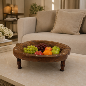Plateau à fruits en bois de rose indien de qualité supérieure |   Panier pliant en bois fait main |   Bol à fruits secs écologique décoratif pour la maison - Product Image 4