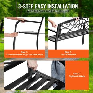 Banc de jardin en métal d'extérieur de 50 pouces avec dossier, capacité de charge de 550 lb, pour parcs et patios - Product Image 5