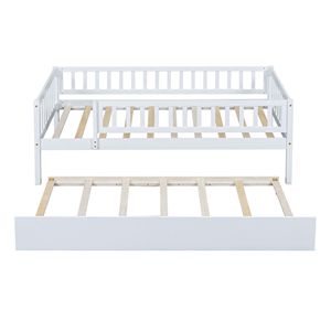 Letto singolo in legno bianco con letto estraibile e sponde di sicurezza per camerette dei bambini - Product Image 6