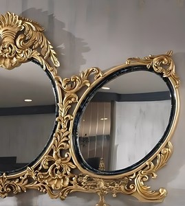 Royal Luxury Solid Teak Wood <b>Console</b> <b>Table</b> Triple Oval Mirror Set <b>Gold</b> Carved Sideboard Cabinet Living Room Buffet Furniture - Product Image 3