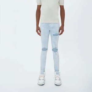 Jean en denim délavé coupe droite pour homme, taille mi-haute, coupe classique, décontracté, en coton respirant, idéal pour le printemps - Product Image 1