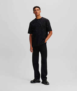 Camiseta Negra de Manga Corta para Hombre con Pedrería, Corte Regular, Informal, de Algodón Jersey, Cuello Redondo, Alta Calidad - Product Image 5