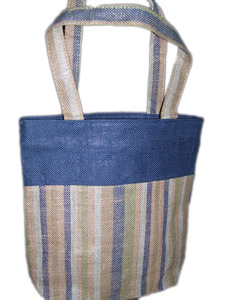 LOWELLCRAFT Striped Jute Shopping <b>Bag</b> <b>Medium</b> <b>Size</b> Top Handle Groceries Carrier - Product Image 3