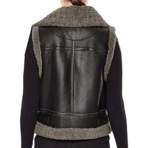 Chaleco de piel de oveja auténtica para mujer, estilo aviador B3, color negro, para invierno. - Product Image 2